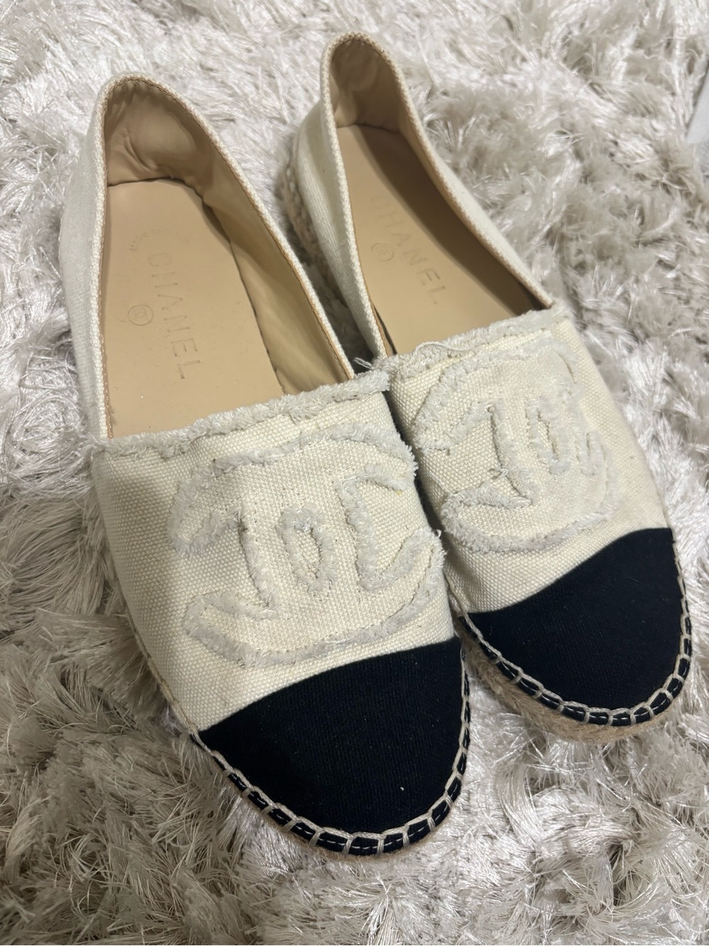 Cream Canvas Espadrilles with Black Cap Toe inspried
